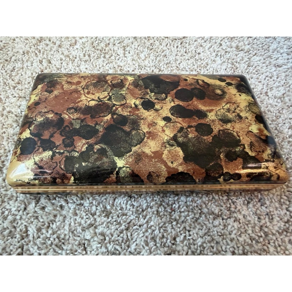 Mele Vintage Travel Jewelry Box Case Gold Tortoiseshell Abstract Splatter MCM - Picture 7 of 8